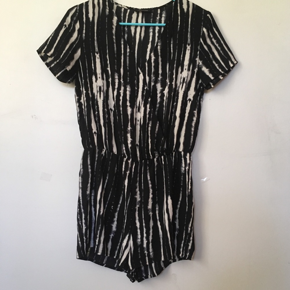 White and Deep Dark Ink Blue Boho Romper